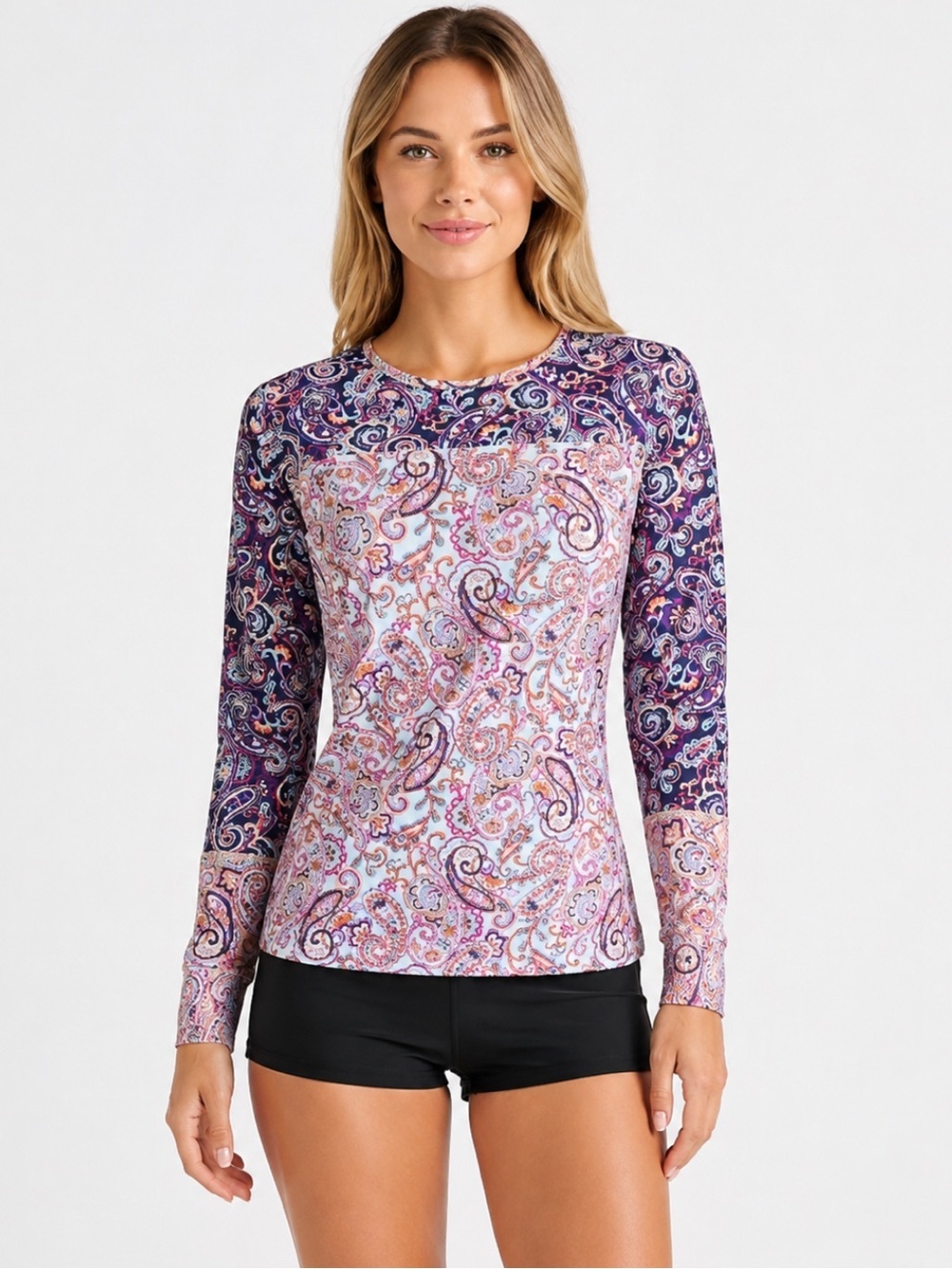 LANDSEND Women’s PLUS Size LONG Torso UPF 50 Long Sleeve Relaxed Rash Guard Tee